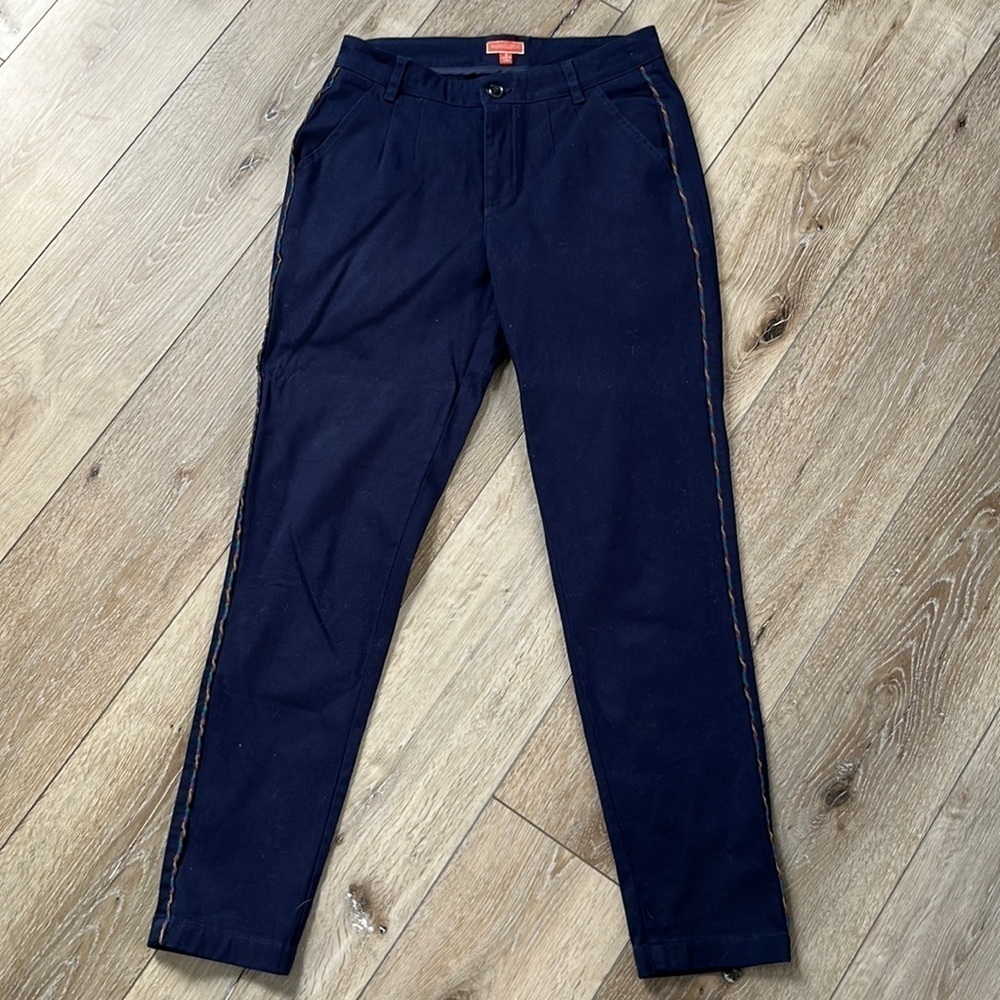 ModCloth Navy Blue Straight Leg Trouser Pants with Rainbow Piping Detail